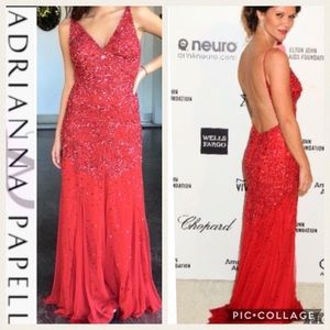 Adrianna Papell Red long beaded evening dress